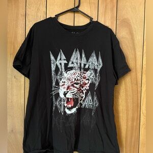 Black Graphic Tee with Def Leopard Design